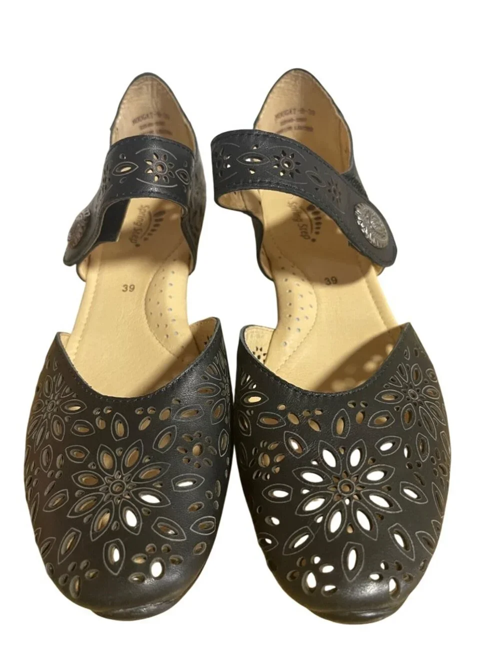 Spring Step Nougat Mary Jane Sandals Womens EU 39 US 8.5 Black Wedge Heels